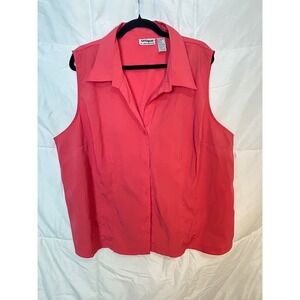 Unique 3X Coral Pink Sleeveless Collared Button‎ Front Shirt Women